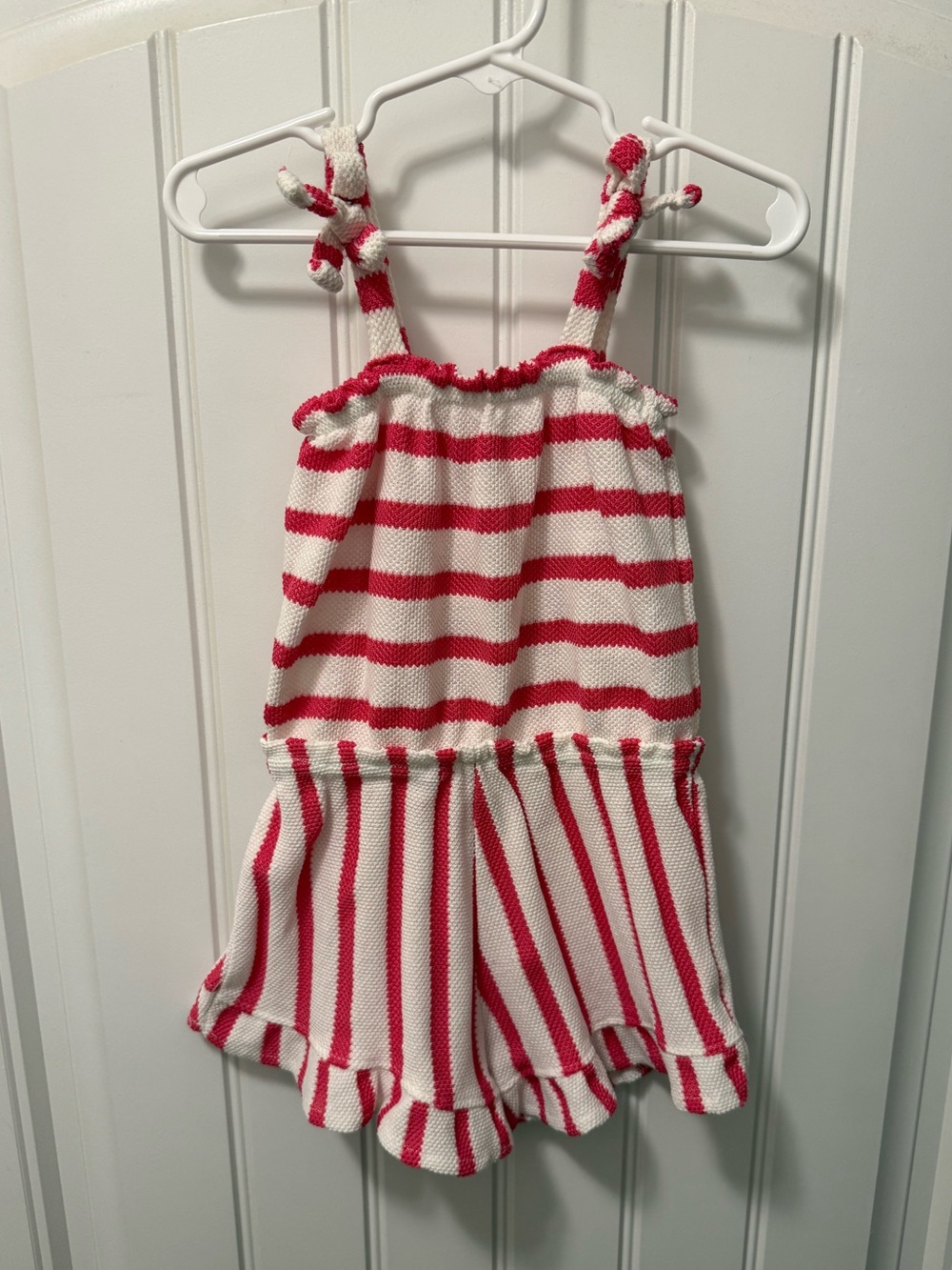 Vince Camuto Toddler Girls Pink and White Striped Knit Romper